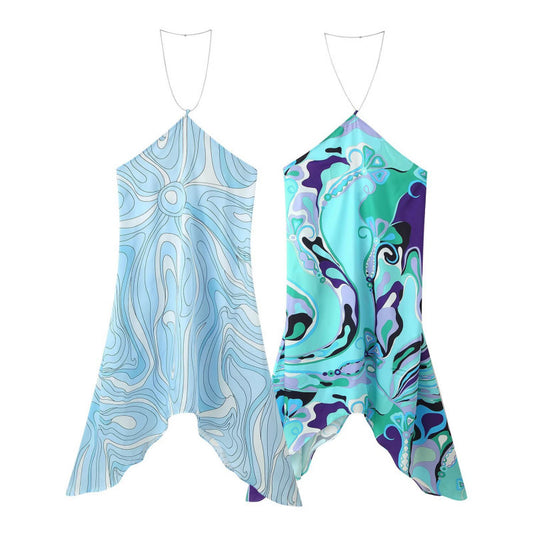 Slim-Fit Chain Halter Neck Printed Dress
