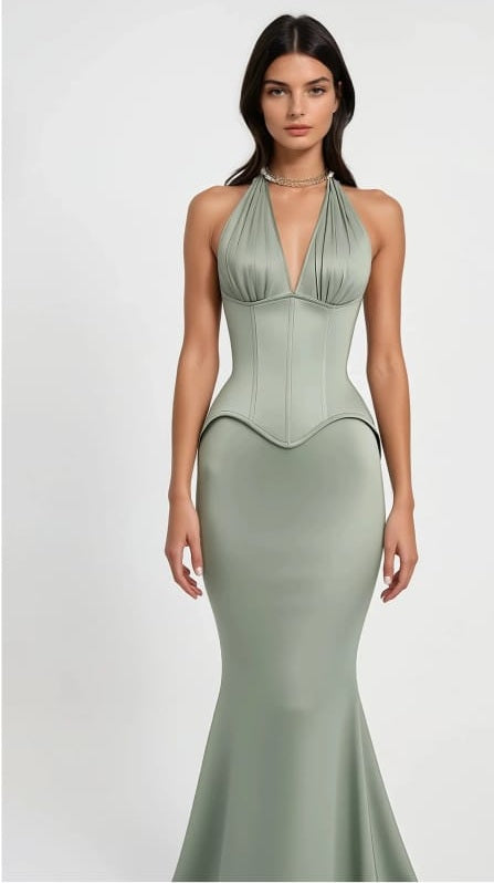 Aurélie Green Halterneck Mermaid Maxi Dress