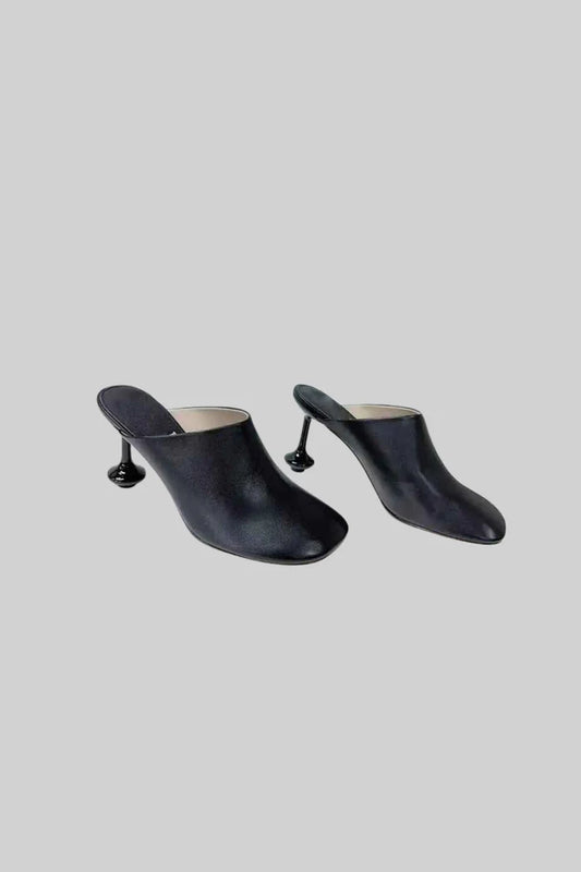 Vegan Leather Mules with Sculptural Heel - Black