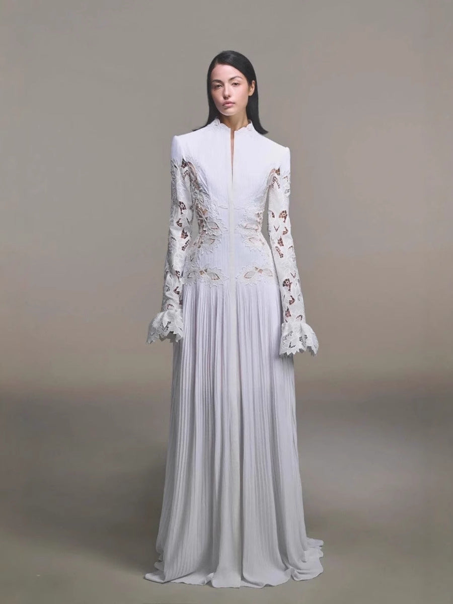 Hollow-Out Bell Sleeve Gown Dress