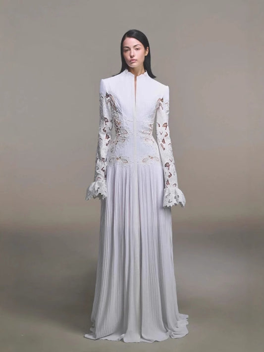 Hollow-Out Bell Sleeve Gown Dress