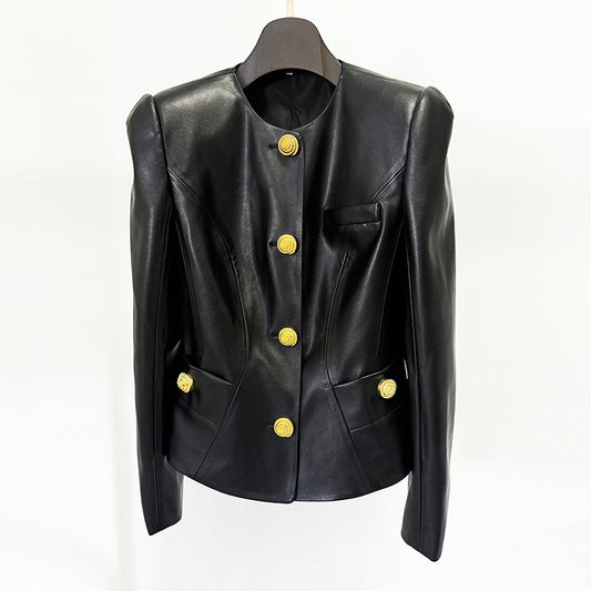 Snail metal buttons, slim fit, leather jacket