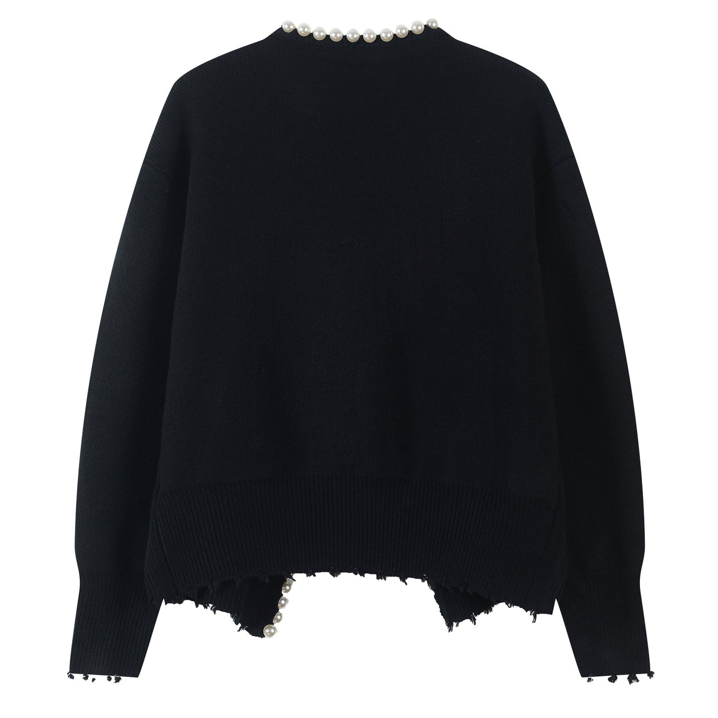 Crewneck Pearl Trim Cropped Long Sleeve Knit Jacket