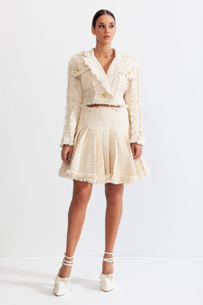 Bright Tweed Co-ord with Gold Details - Cream