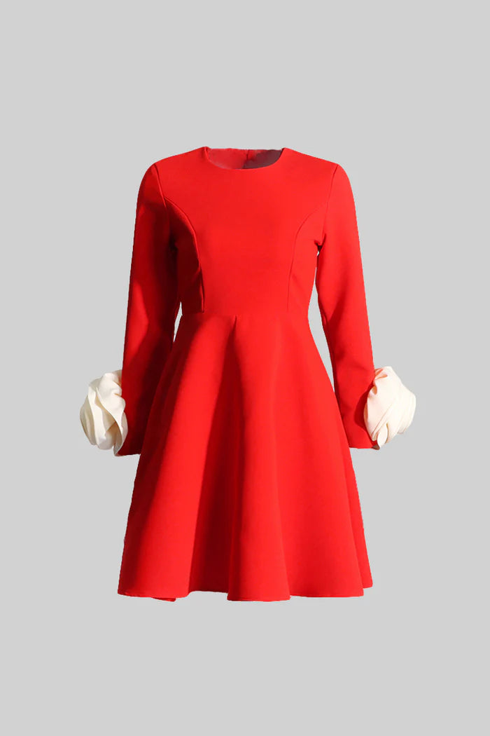 Beige Roses Mini Doll Dress - Red