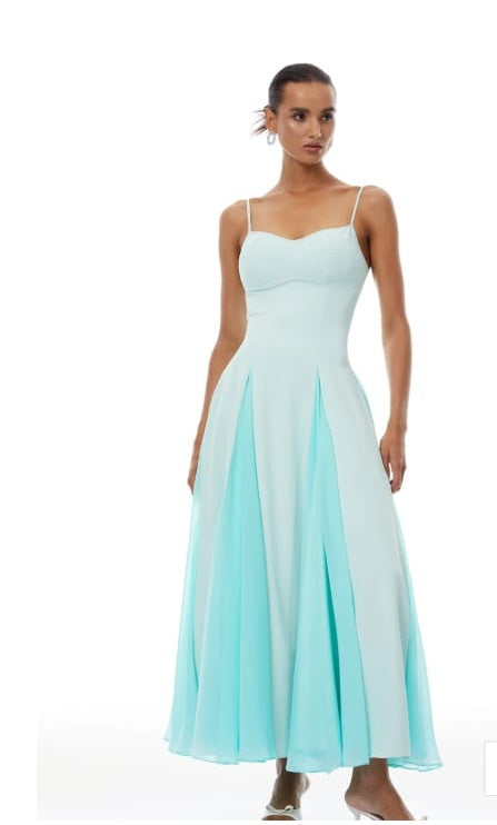 Quincy Green Tulle Godet Panel Maxi Dress