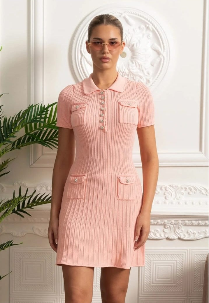 Ribbed Knit  Mini Dress -New