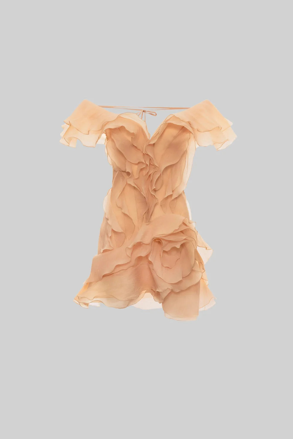 Layered Sheer Mini Dress With Ruffled Design - Beige