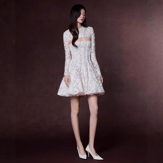 Crochet Lace Hollow-Out Short Skirt Dress