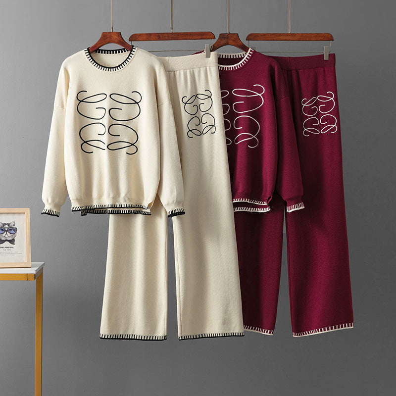 wool casual wide-leg pants set