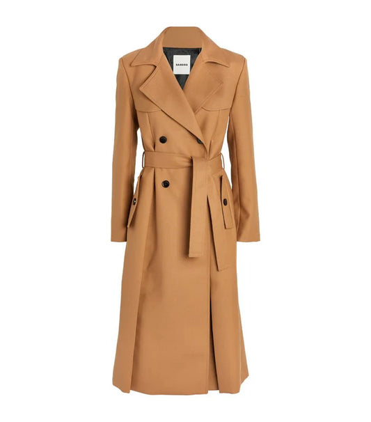 SANDRO Wool-Blend Trench Coat - Brown