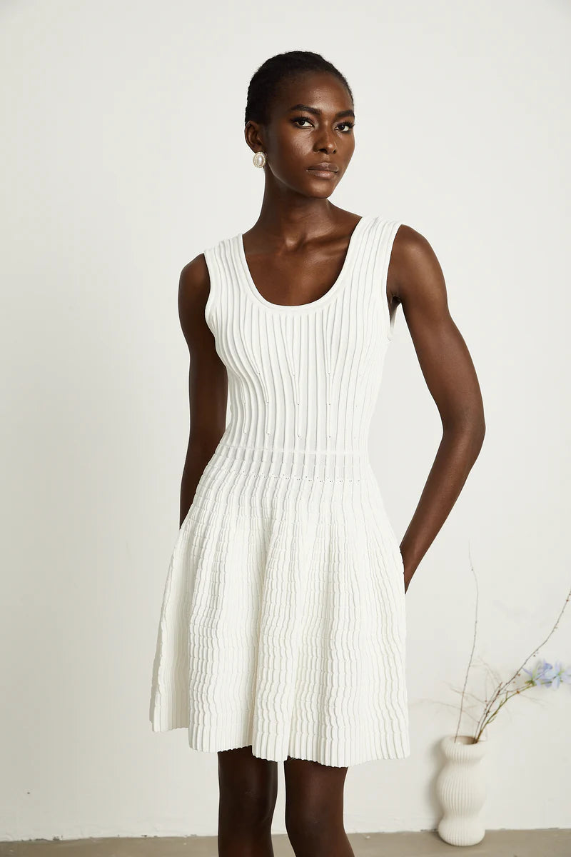 Constance White Tricoted plied Mini Robe