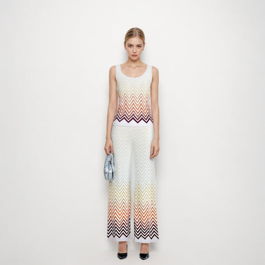 High-Waisted Pants Wavy Stripesd Knitted Fashion Suit