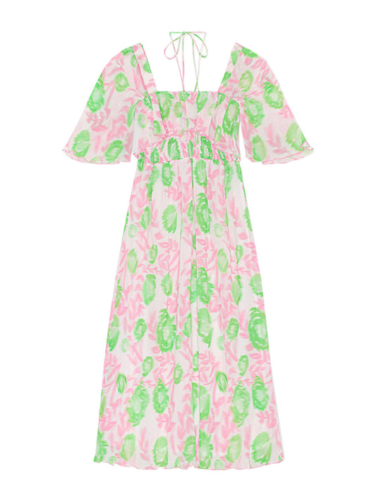 Printed Pressed Pleated Chiffon Dress