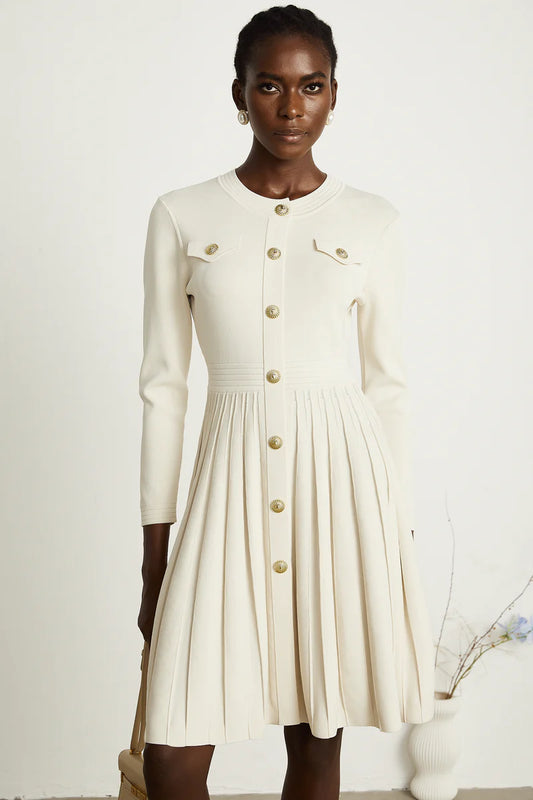 Bérengère White Tricoted Pleed Mini Robe