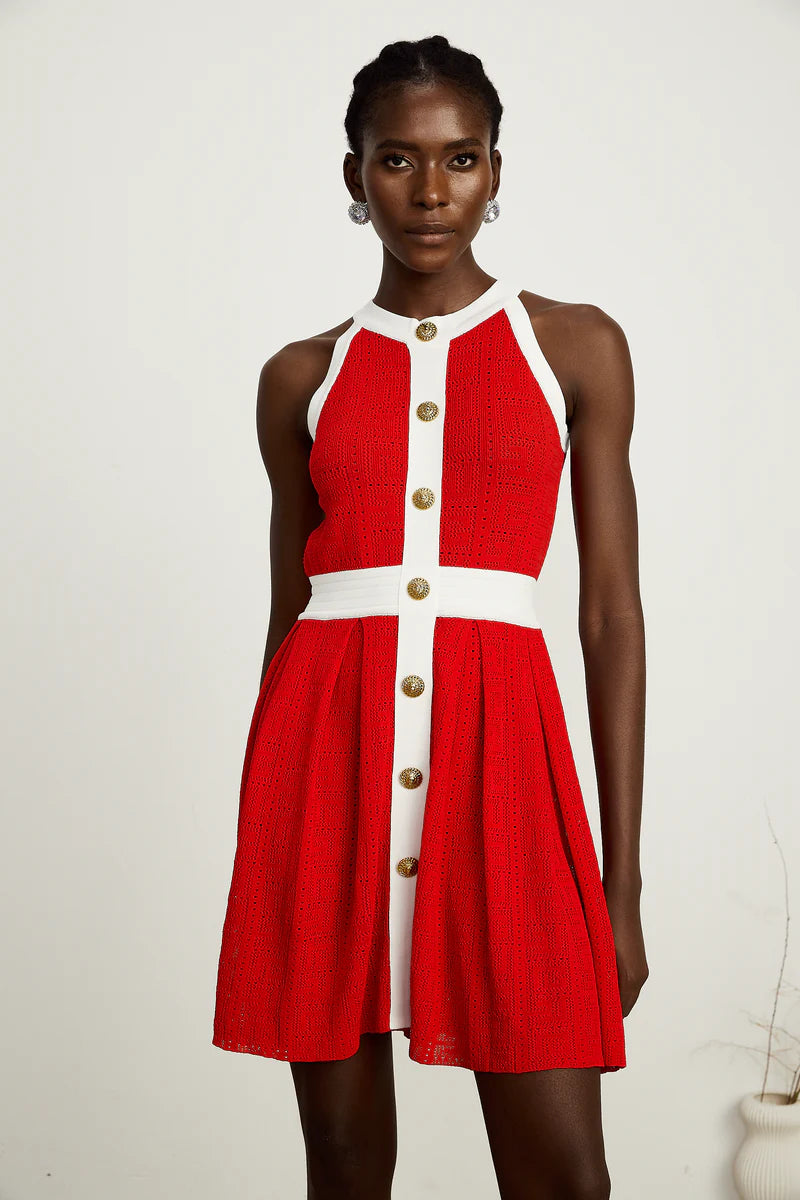 Jasmine Red Contrast-Trim Sheevel Sheevel Knit Mini Robe