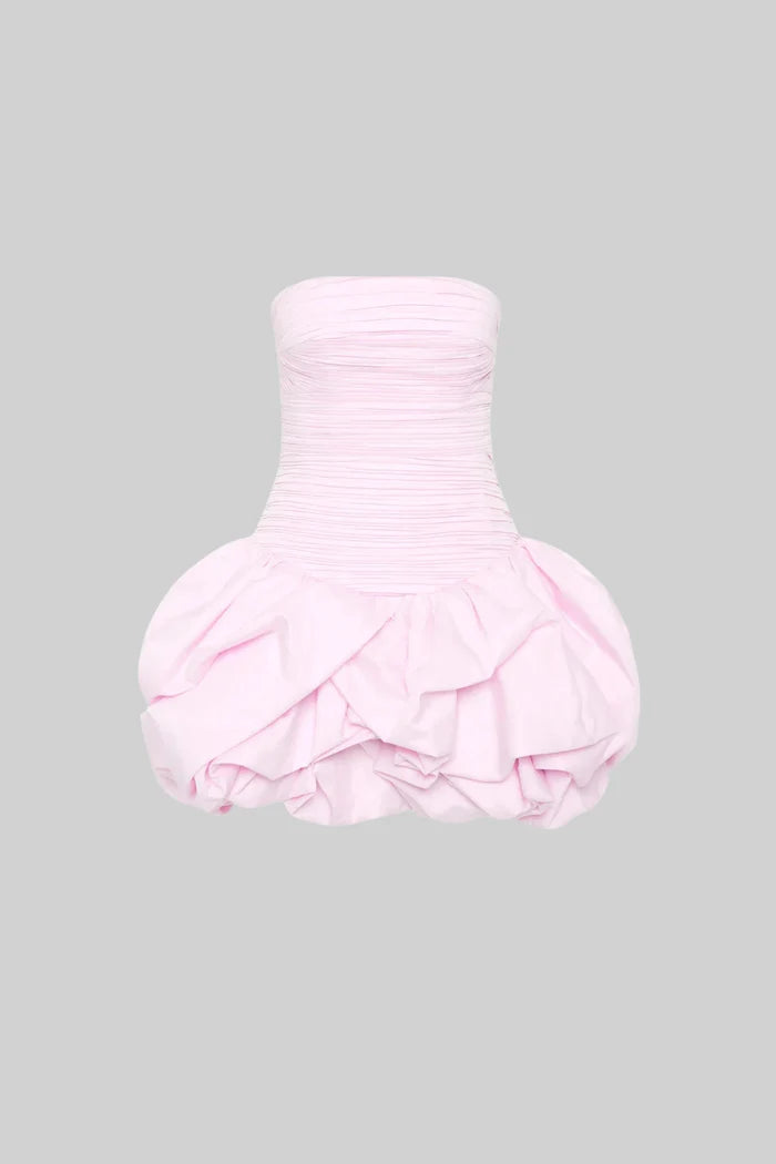 Mini Dress With Ruched Bodice And Voluminous Bubble Hem - Pink