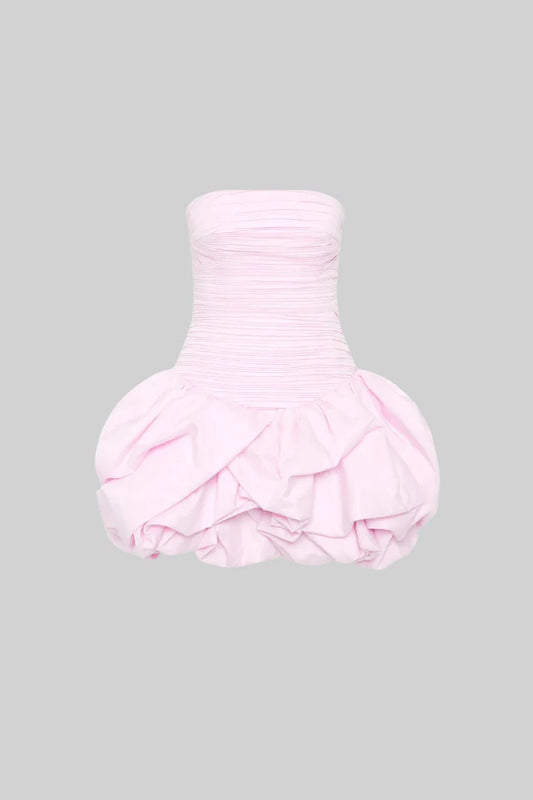 Mini Dress With Ruched Bodice And Voluminous Bubble Hem - Pink