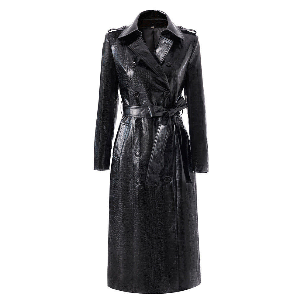 Double-Breasted Design and Waist-Tie Trench Coat