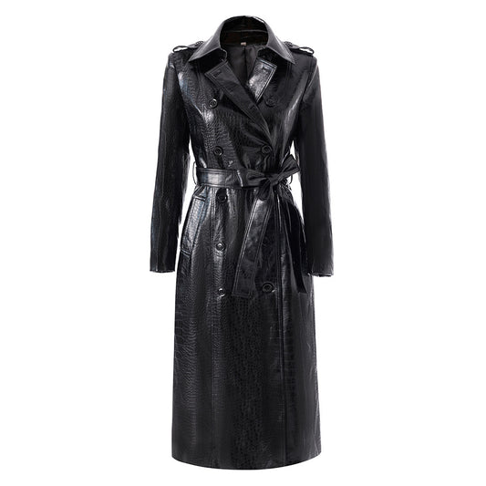 Double-Breasted Design and Waist-Tie Trench Coat