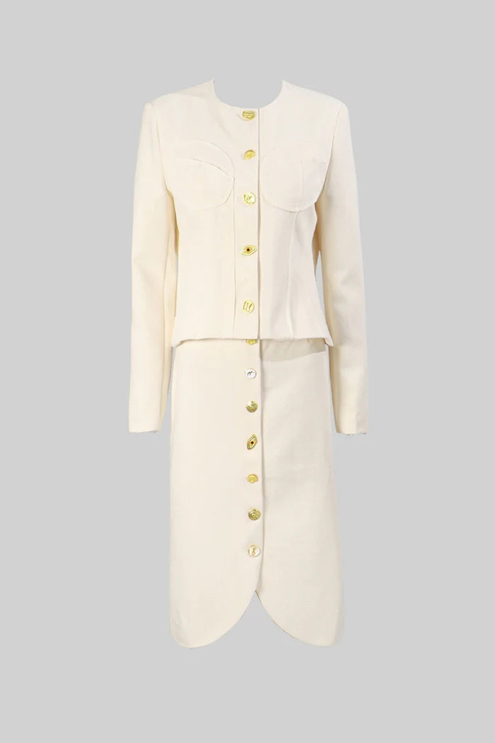 Co-ord Set with Statement Gold Buttons - Ivoire