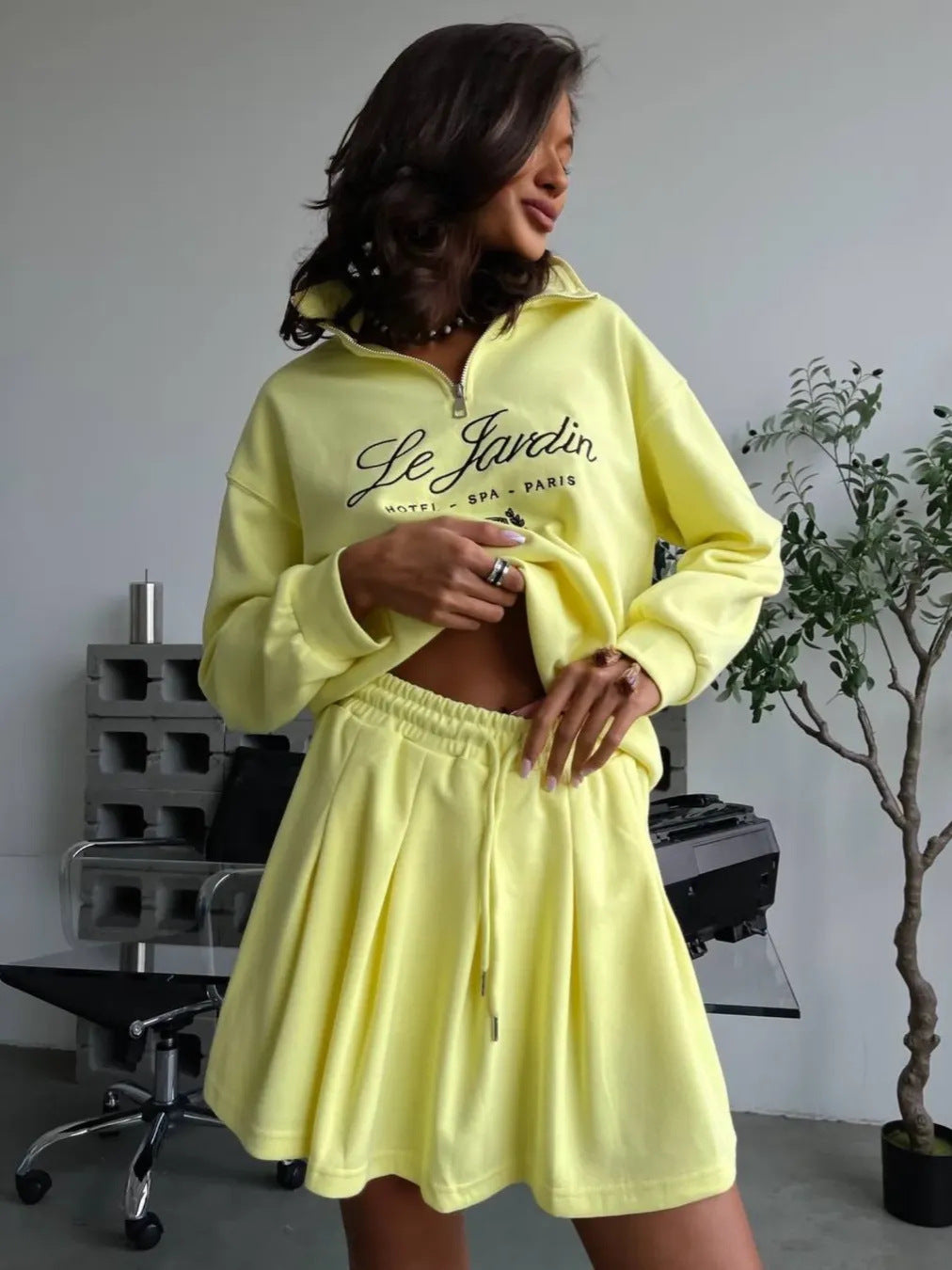 Loose half-zipper sweatshirt  two-piece set