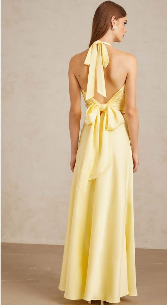 Hannele Yellow Self-Tie Halterneck Maxi Dress