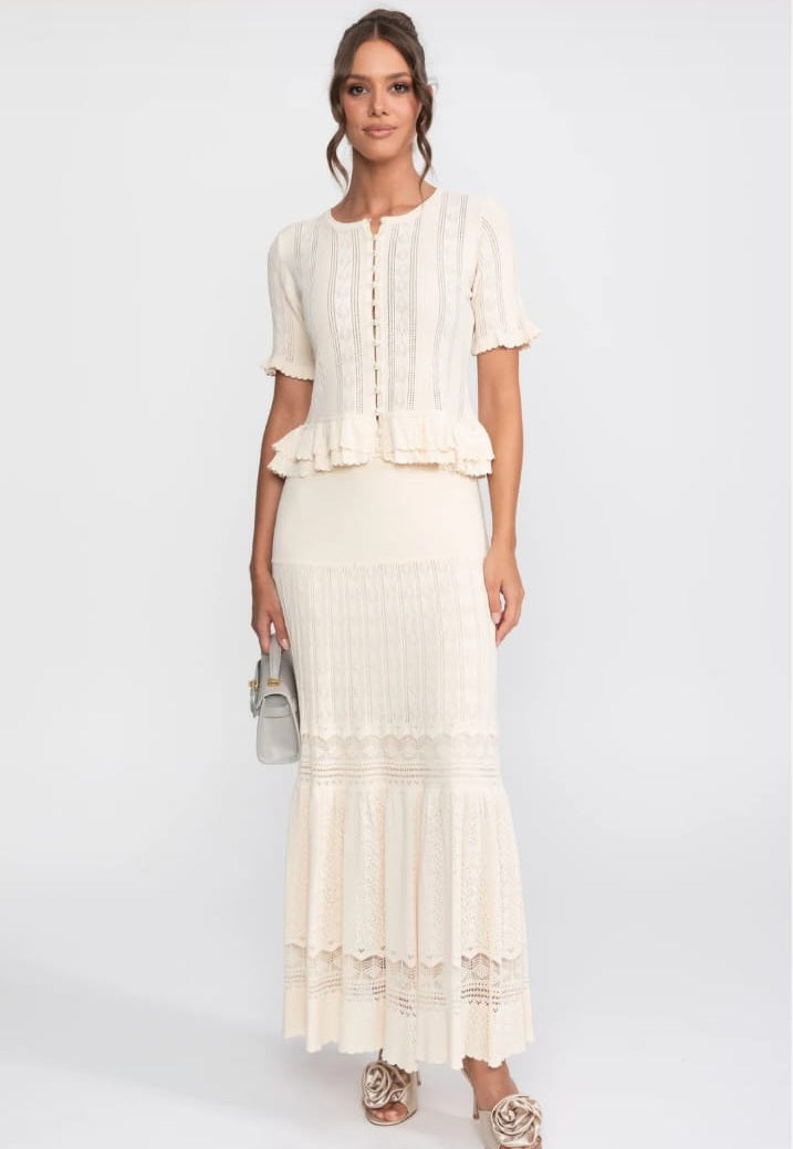 Two-Piece Knit Co-Ord Set With Ruffled Waist - Ivoire