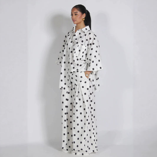polka dot loose plus-size shirt wide-leg pants two-piece set