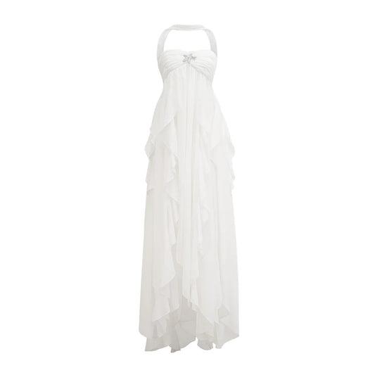 Mariah white chiffon ruffle halter neck maxi dress