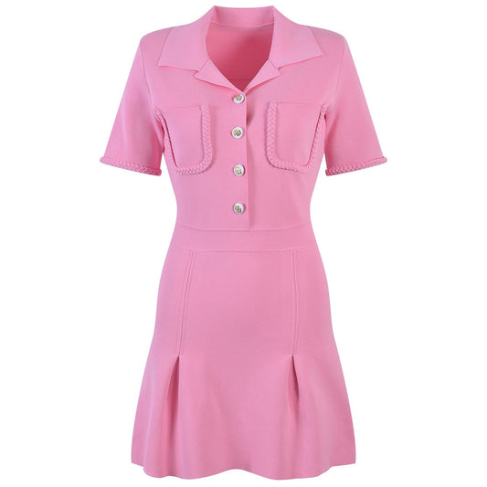 Summer new pink short-sleeved sweet age-reducing lapel dress