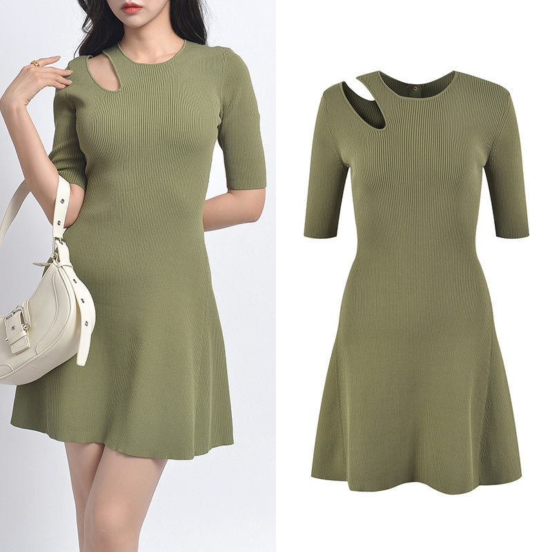 Green Slim Fit  Wind Stretch Dress