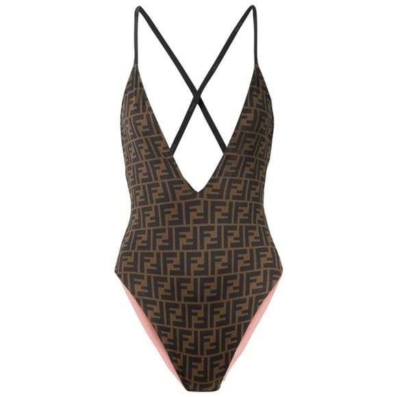 FEND logo V neck reversible swimsuit body suit