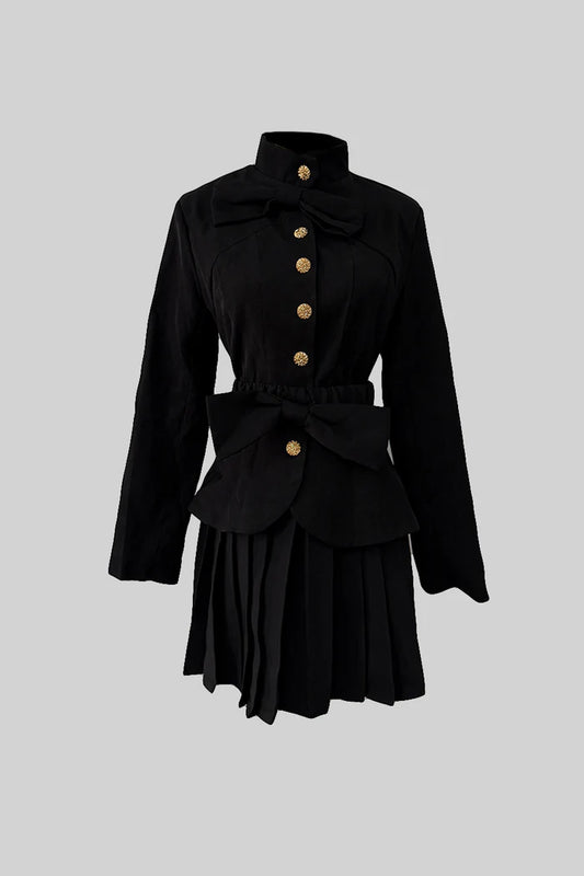 Two Piece Ensemble With Bows And Gold Buttons - Black