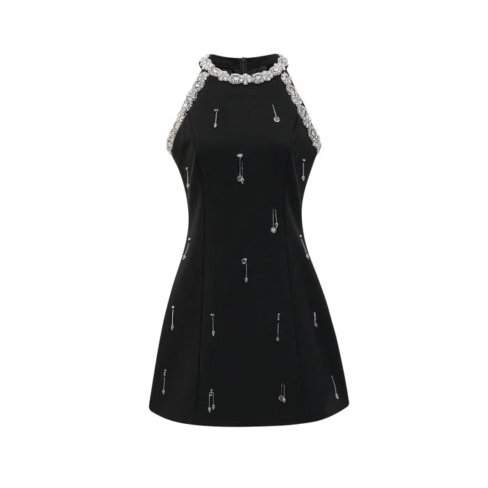 Babette Mini robe noire ornée de cristaux