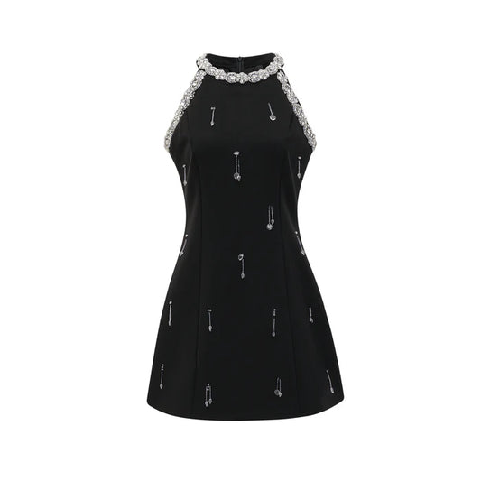 Babette Mini robe noire ornée de cristaux
