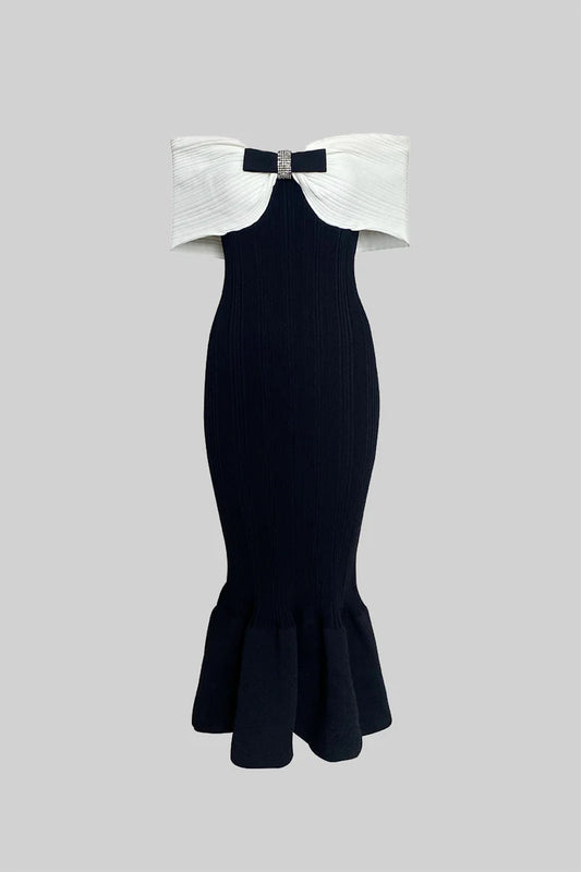 Sophisticated Mermaid Bow Midi Dress