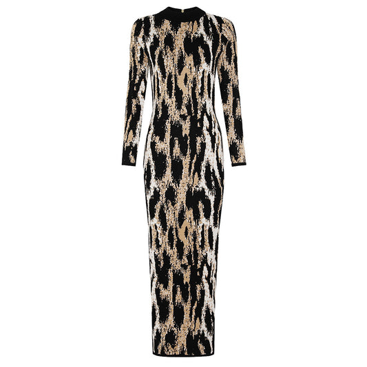 Leopard Print Long-Sleeve Dress