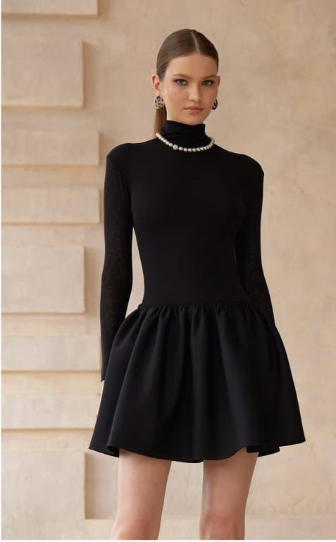 Ariane Black Knit Panel Mini Dress