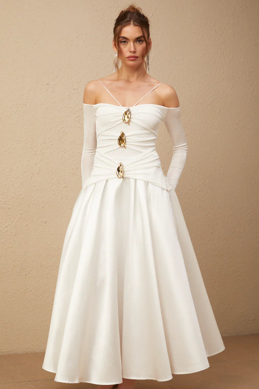 Nadine off-shoulder panelled maxi dress in White