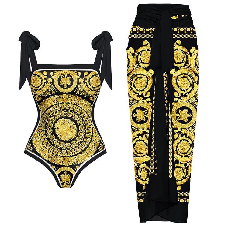 Yellow- black double-sided swim suit