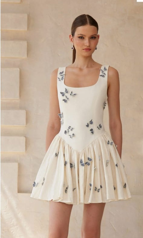 Ophélie White Butterfly Embroidered Mini Dress