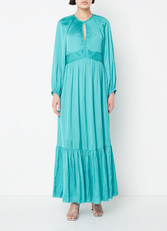 RUPTURE DE STOCK Robe longue en satin à col en V et volant 