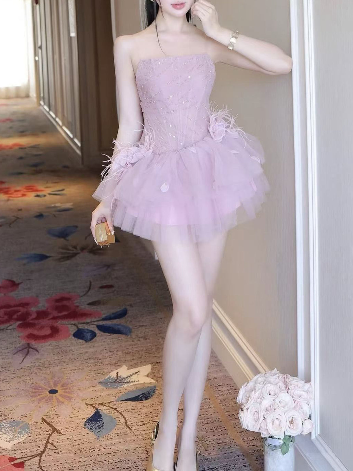 Feather Puff Mini Dress