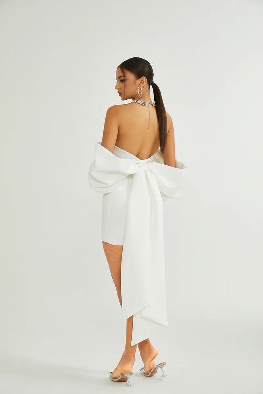 Hélène White Oversize-Bow Mini robe