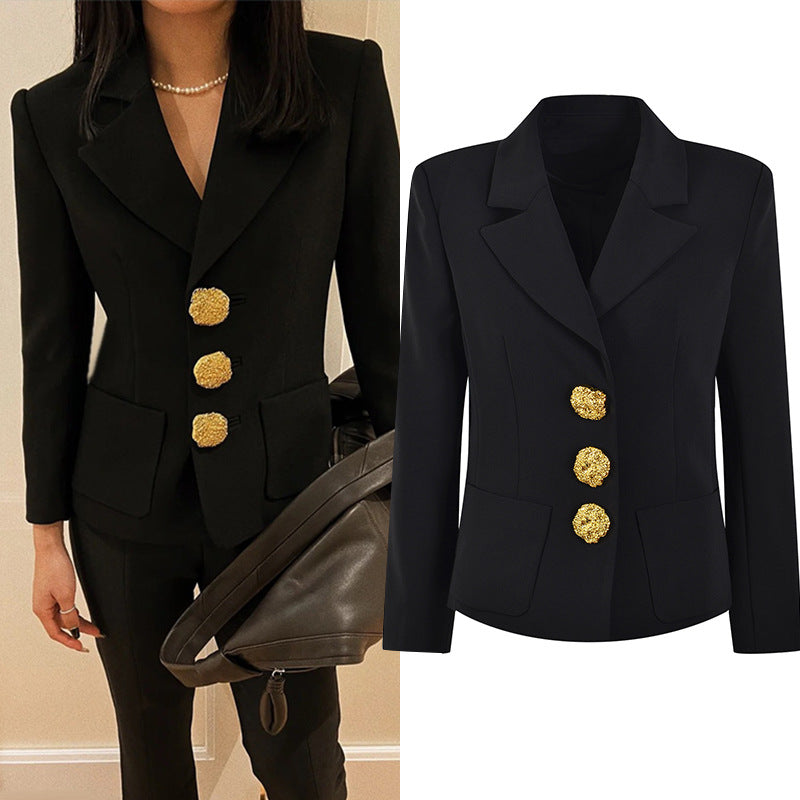 Lapel commuter black jacket