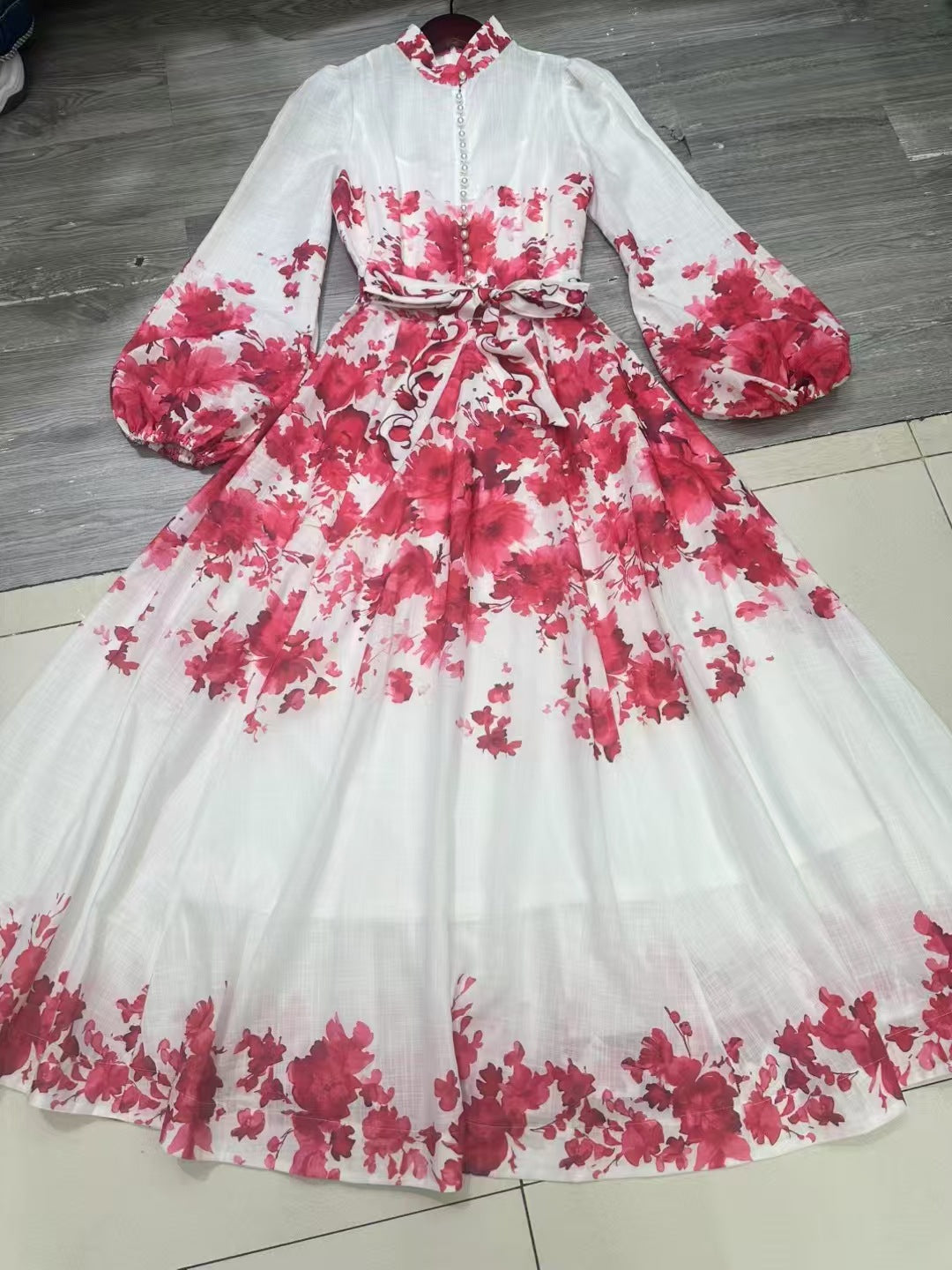 Ballonärmel, Vintage Maxi -Kleid