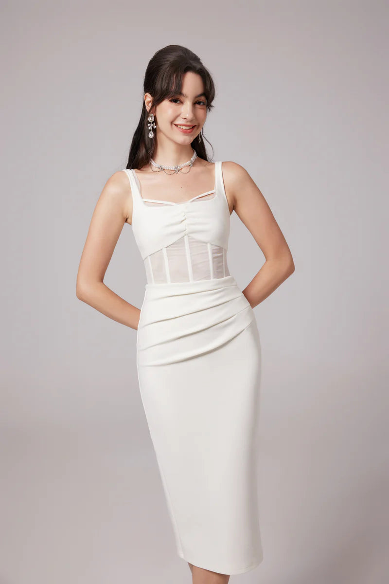 Alexandra white mesh midi dress