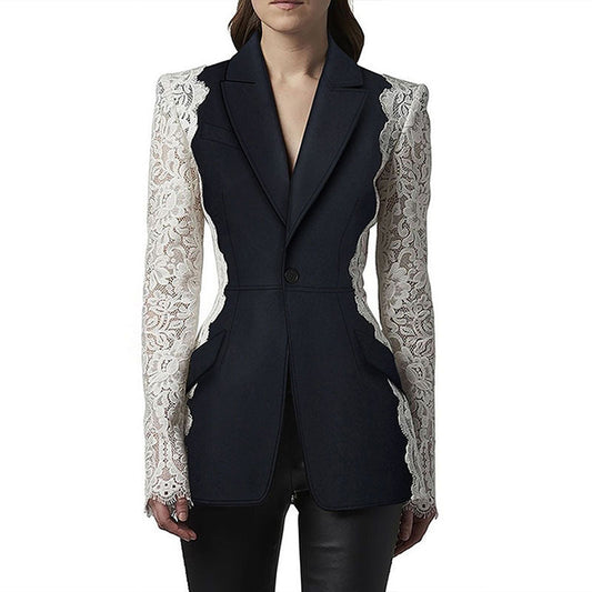 Lace stitched blazer