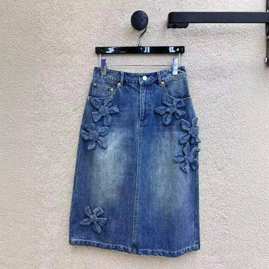 flower denim skirt